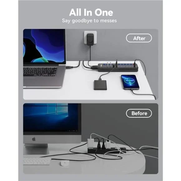 Powered USB Hub 3.0, Wenter 11-Port USB Splitter Hub